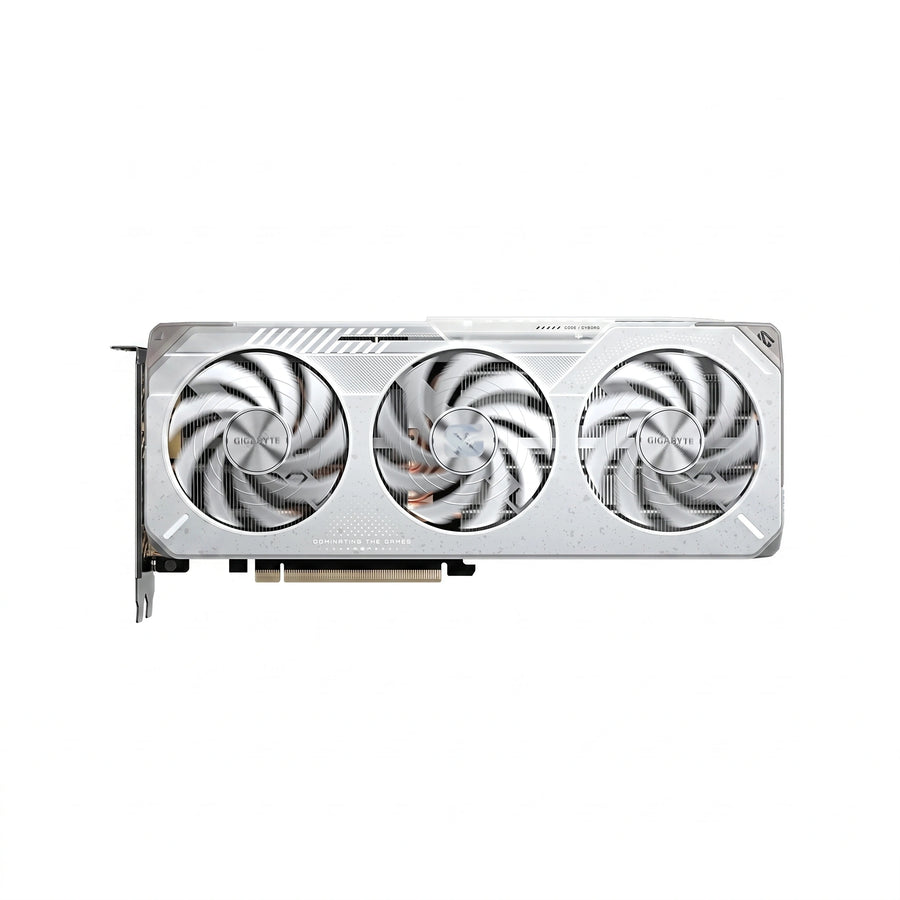 Gigabyte Radeon RX 9060 XT Gaming OC ICE 16G graphics card — white triple-fan WINDFORCE cooler, front view