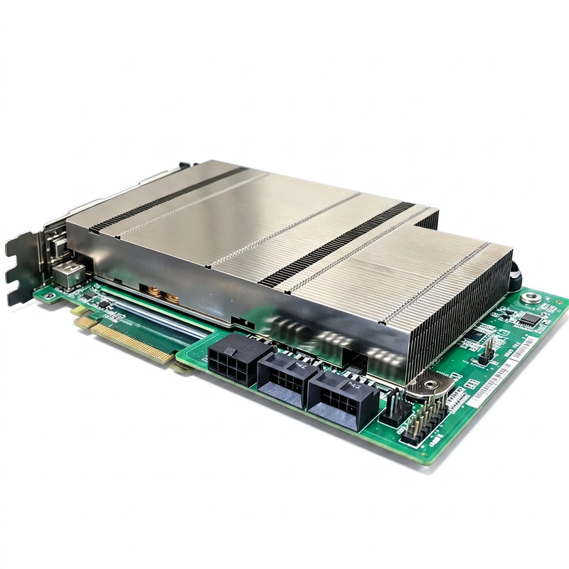 ASRock AMD BC-250 16GB GDDR6 mining card front view with passive heatsink fins and 8-pin power connector