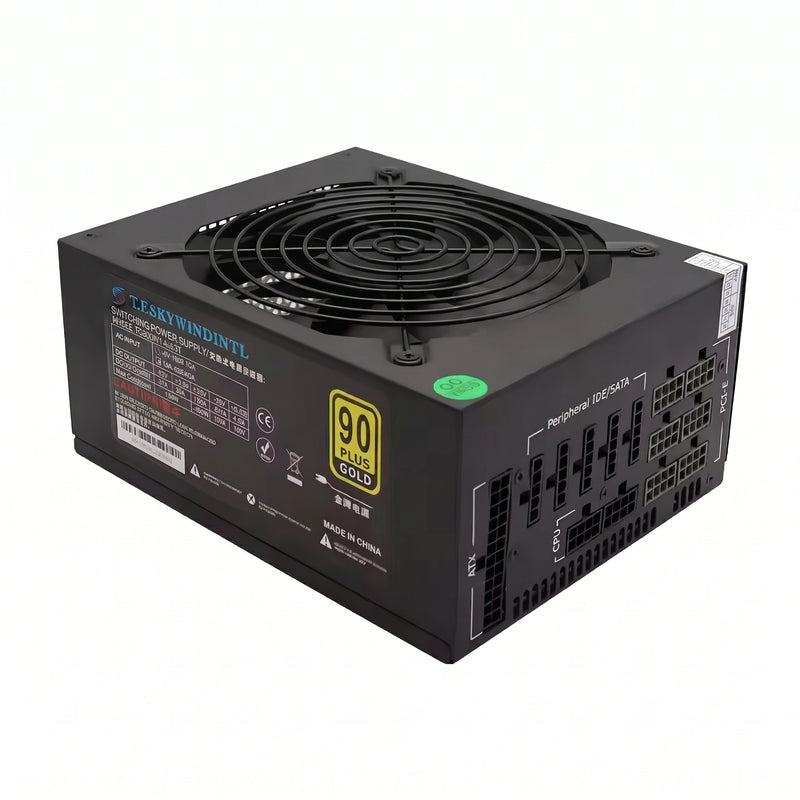 2000W full modular ATX mining power supply front view showing modular cable bays and power switch