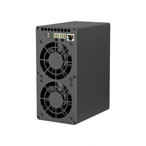 Goldshell Mini Doge III ASIC miner front view — 700 MH/s Scrypt, 400W, near-silent 35 dB Dogecoin and Litecoin home miner with PSU, white background