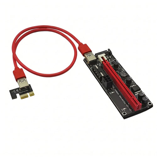 PCI-E Riser 009S Plus kit with 1x to 16x powered adapter board, 60cm USB 3.0 cable, 4 solid capacitors and Molex/6-pin/SATA power inputs for GPU crypto mining rigs