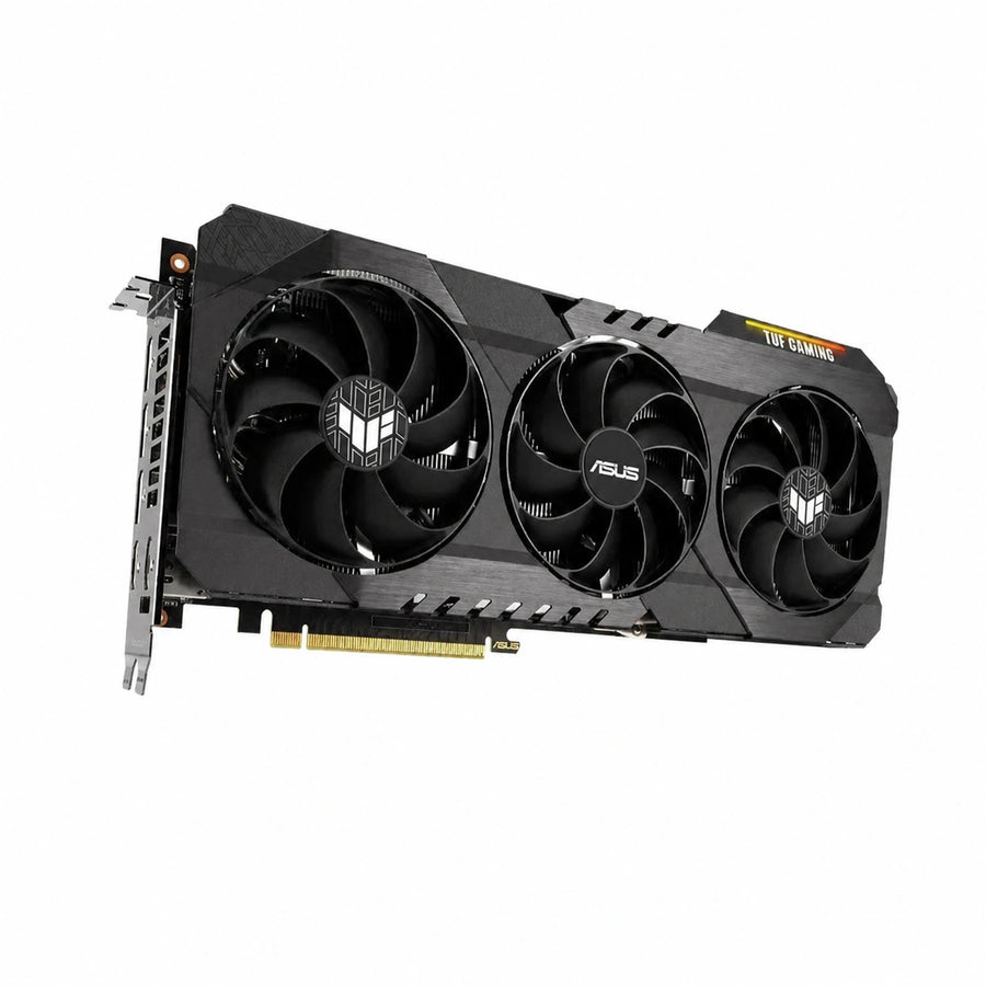 ASUS TUF Gaming RTX 3080 10GB GDDR6X graphics card front view showing triple Axial-tech fan cooler